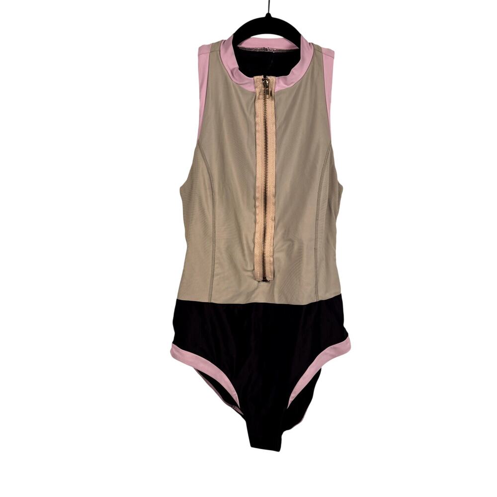 Prana Swimsuit Womens S Green Purple Black Baja Bound Full Zip Racerback UPF 50